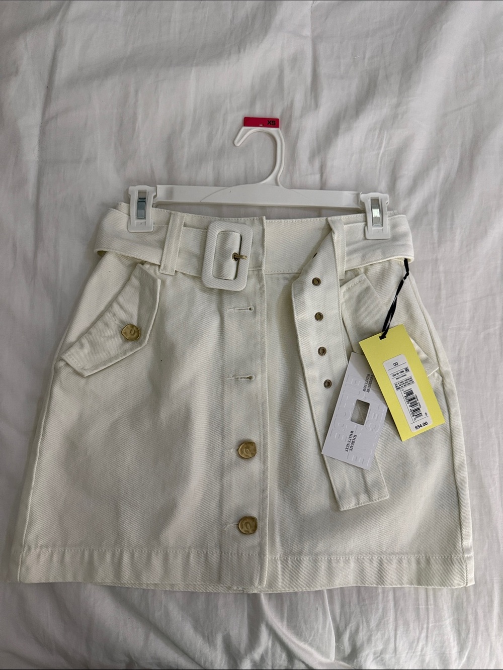 Belted Mini Skirt in Cream with Button-Front